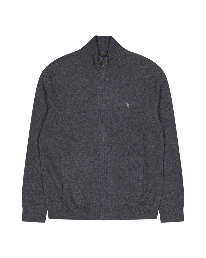 POLO RALPH LAUREN - Cardigan zippé en laine mérinos Gris foncé chiné