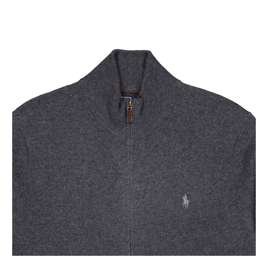 POLO RALPH LAUREN - Cardigan zippé en laine mérinos Gris foncé chiné
