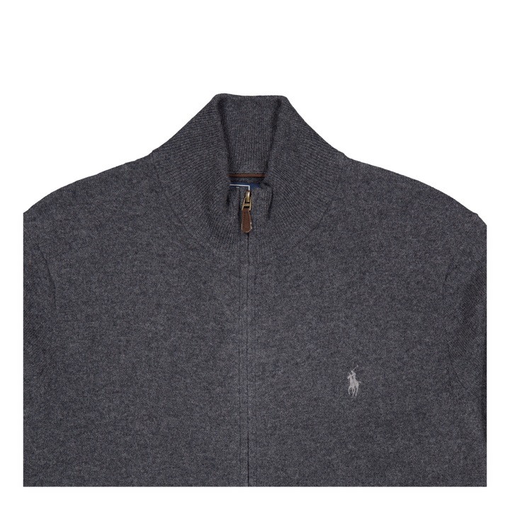 POLO RALPH LAUREN - Cardigan zippé en laine mérinos Gris foncé chiné