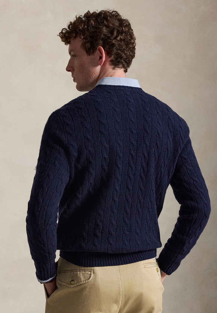 POLO RALPH LAUREN - Pull torsadé en laine et cachemire Bleu marine