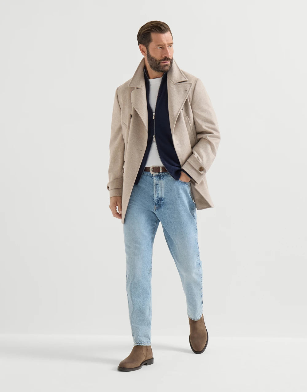 BRUNELLO CUCINELLI - Gilet Zippé en Cachemire à Col Montant Marine
