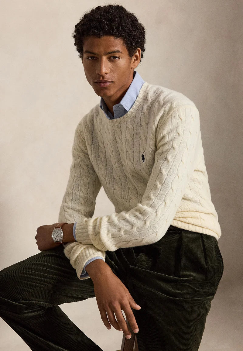 POLO RALPH LAUREN - Pull torsadé en laine et cachemire Crème