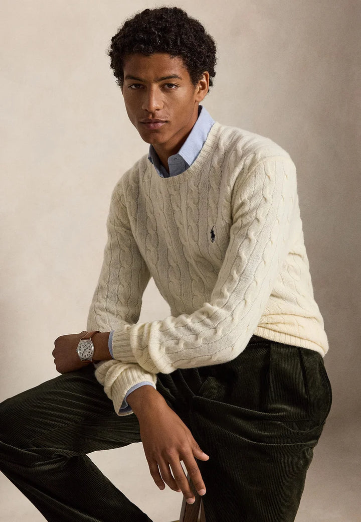 POLO RALPH LAUREN - Pull torsadé en laine et cachemire Crème