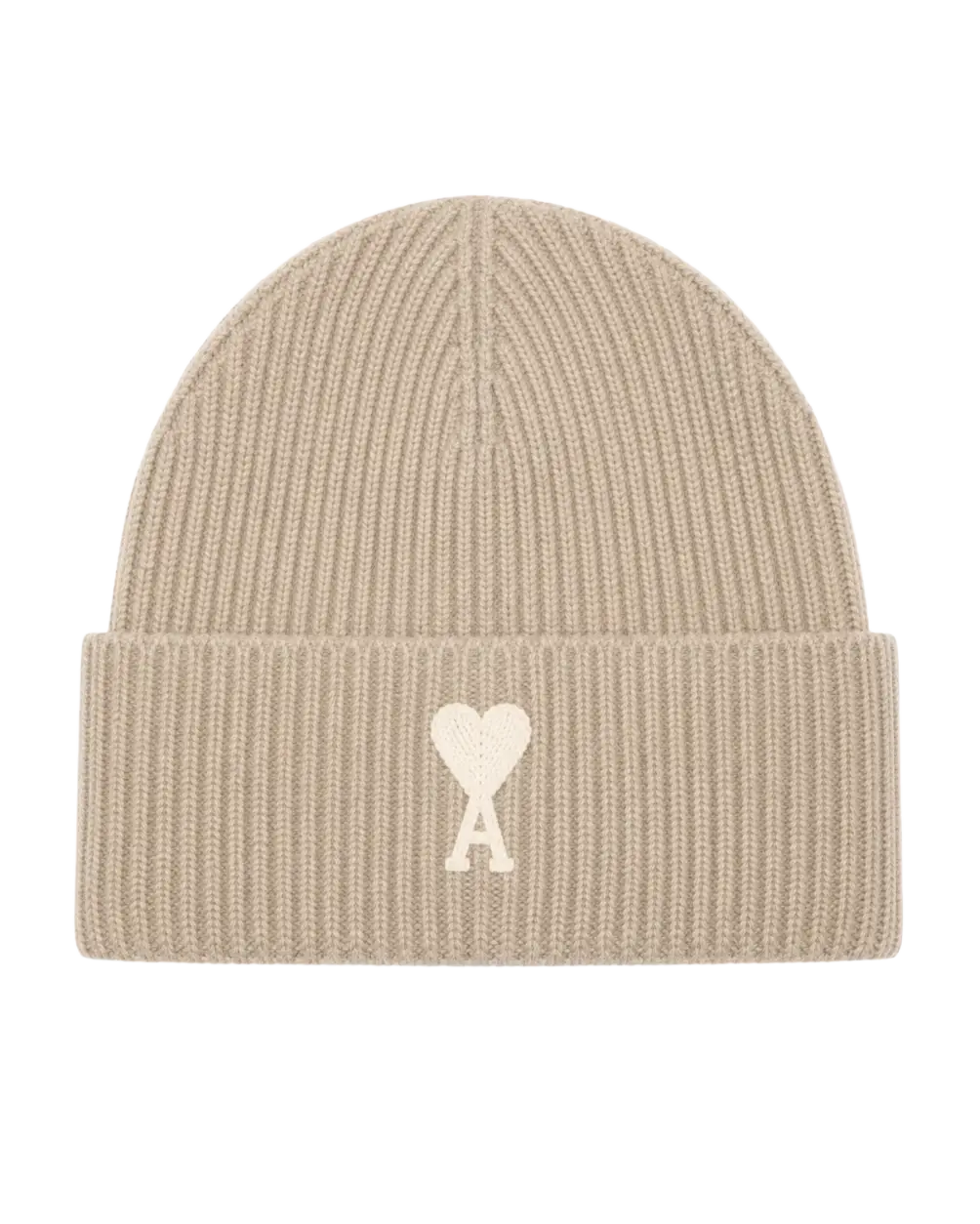 AMI PARIS - Bonnet Ami de Cœur en alpaga mélangé Beige mastic / Écru