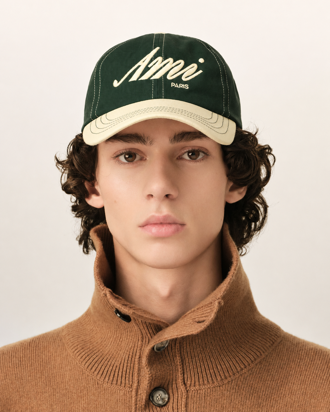 AMI PARIS - Casquette Signature en coton Vert bouteille / Ivoire