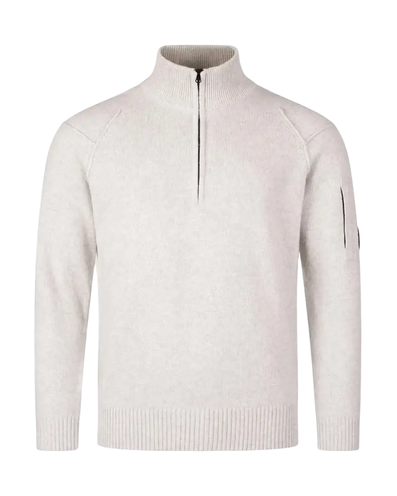 C.P. COMPANY - Pull demi-zippé en laine d'agneau GRS Écru chiné
