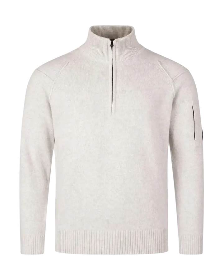 C.P. COMPANY - Pull demi-zippé en laine d'agneau GRS Écru chiné