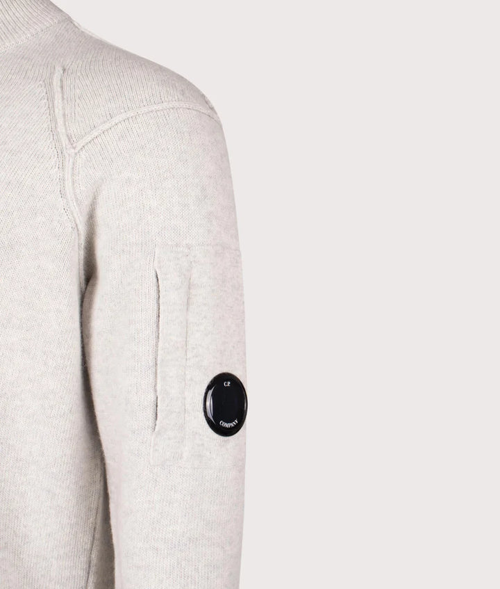 C.P. COMPANY - Pull demi-zippé en laine d'agneau GRS Écru chiné