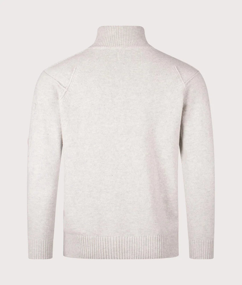 C.P. COMPANY - Pull demi-zippé en laine d'agneau GRS Écru chiné