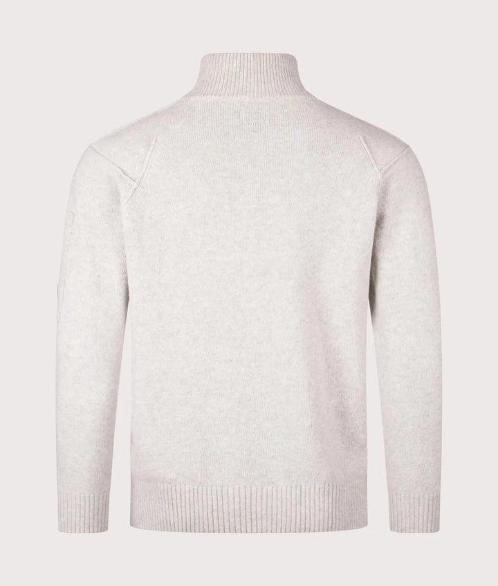 C.P. COMPANY - Pull demi-zippé en laine d'agneau GRS Écru chiné
