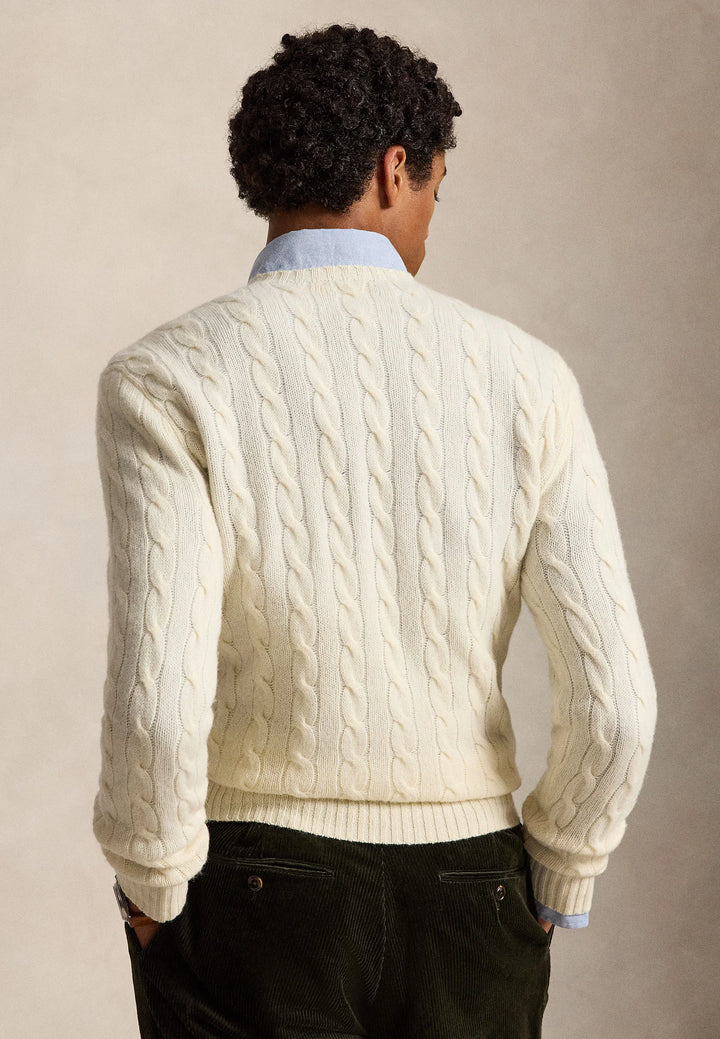 POLO RALPH LAUREN - Pull torsadé en laine et cachemire Crème