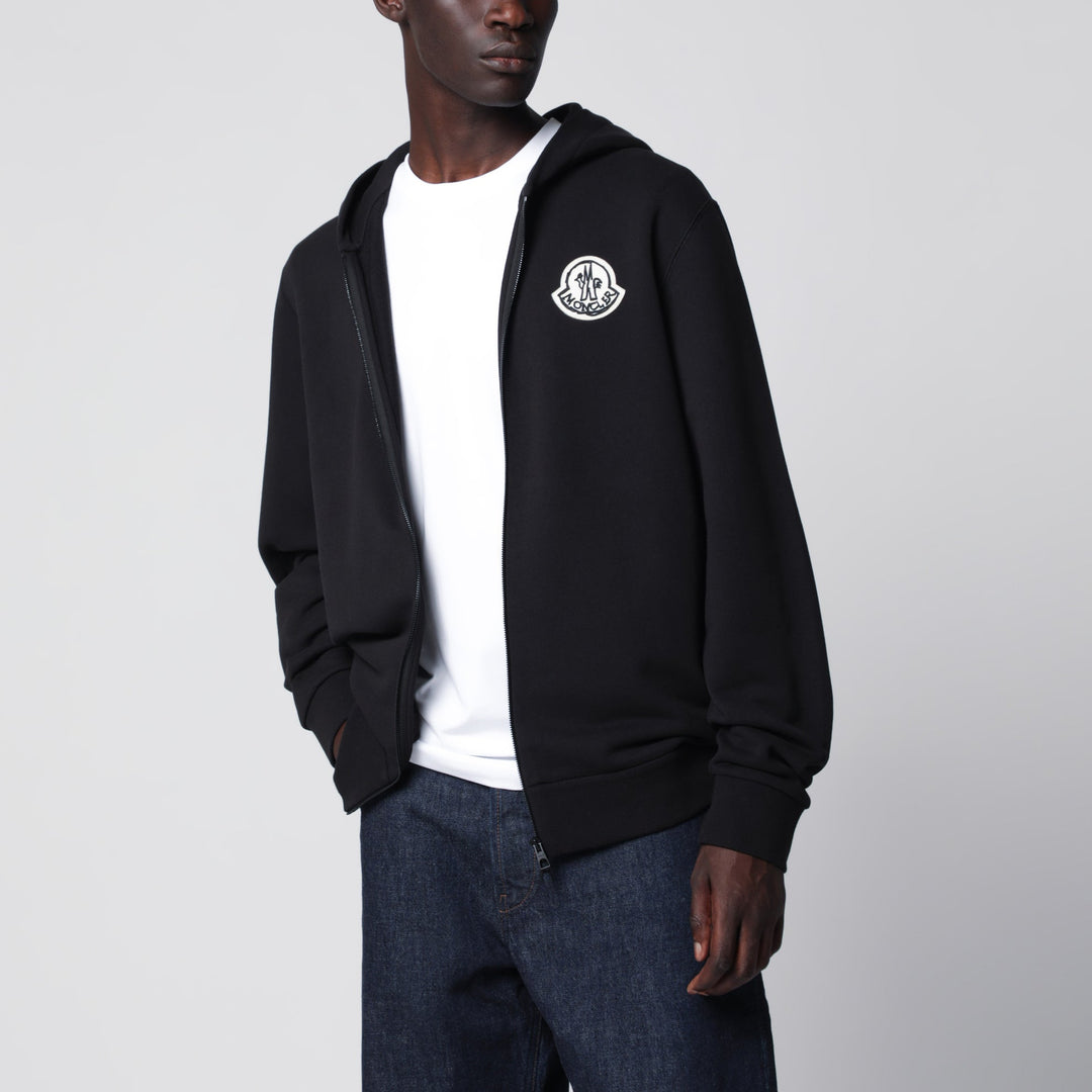 MONCLER – Sweat à capuche zippé en coton Noir