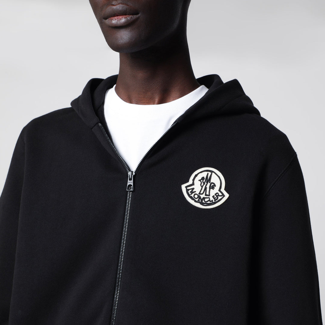 MONCLER – Sweat à capuche zippé en coton Noir
