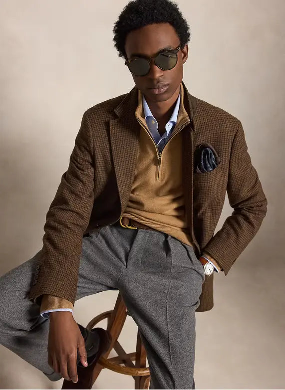 POLO RALPH LAUREN - Pull col montant zippé en laine mérinos Beige chiné