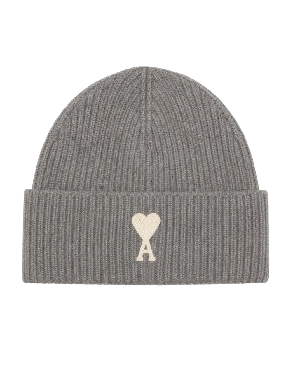 AMI PARIS - Bonnet Ami de Cœur en alpaga mélangé Gris cendre / Écru
