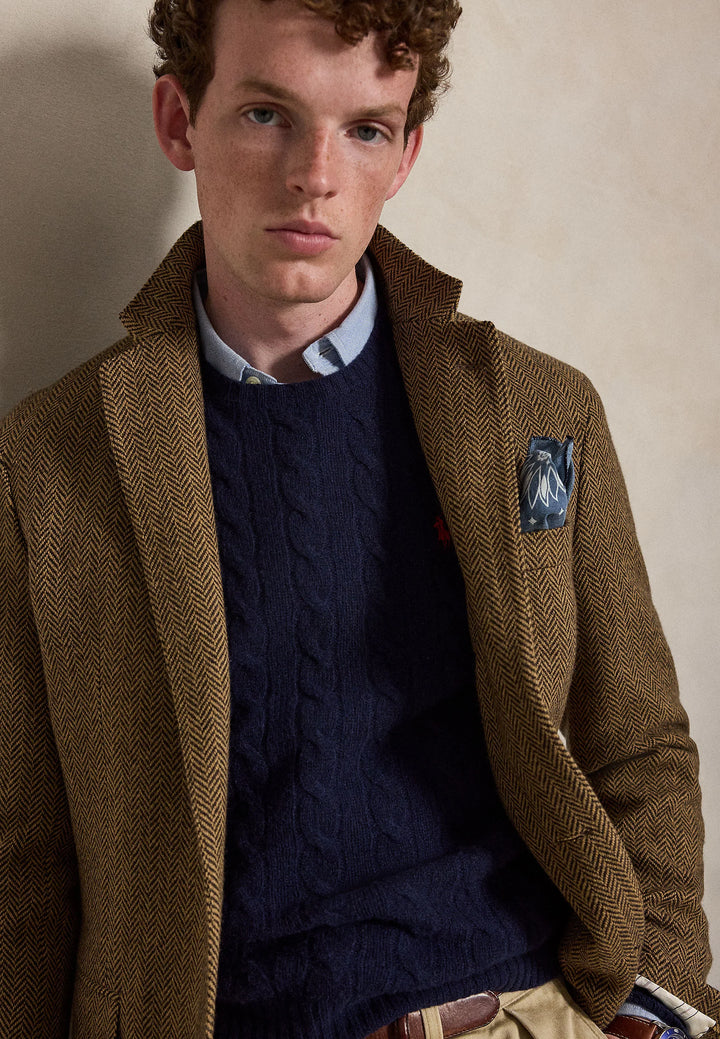 POLO RALPH LAUREN - Pull torsadé en laine et cachemire Bleu marine