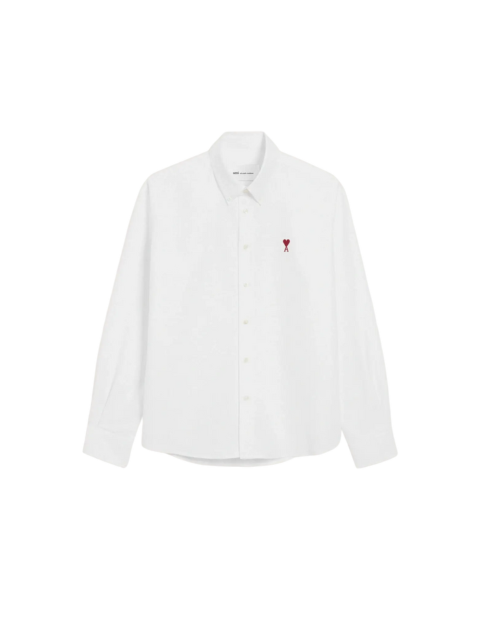 AMI PARIS - Chemise unisexe Ami de Cœur en coton Oxford Blanc naturel