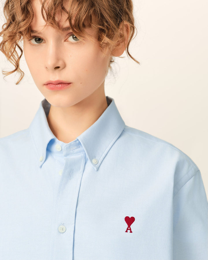 AMI PARIS - Chemise unisexe Ami de Cœur en coton Oxford Bleu ciel