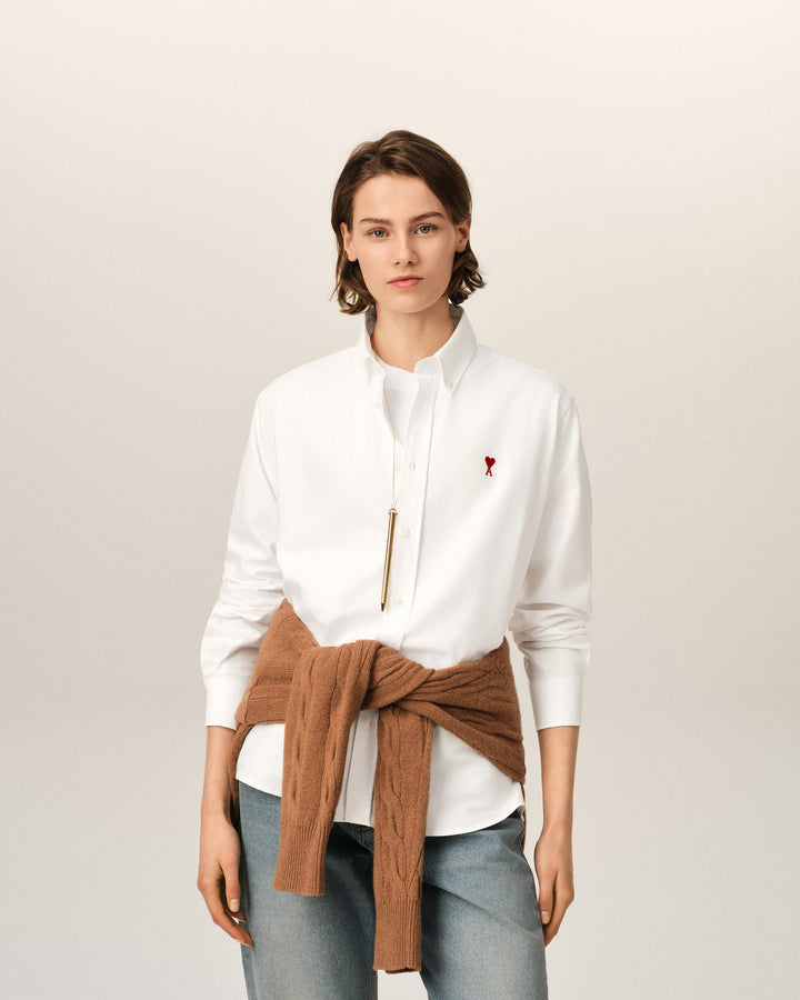 AMI PARIS - Chemise unisexe Ami de Cœur en coton Oxford Blanc naturel