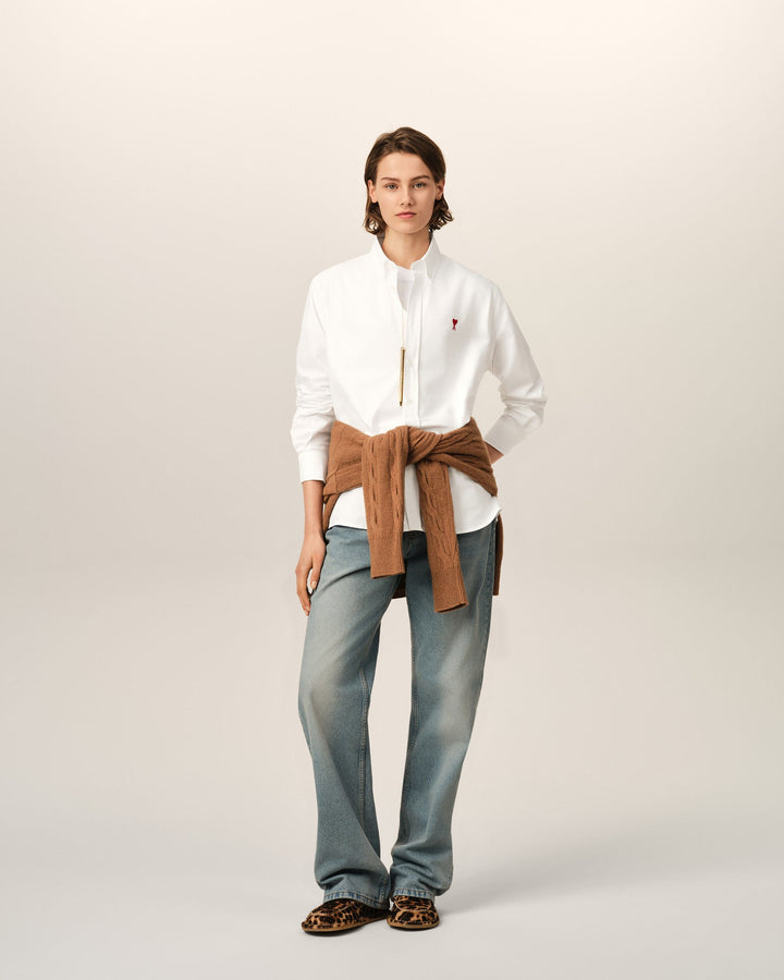 AMI PARIS - Chemise unisexe Ami de Cœur en coton Oxford Blanc naturel