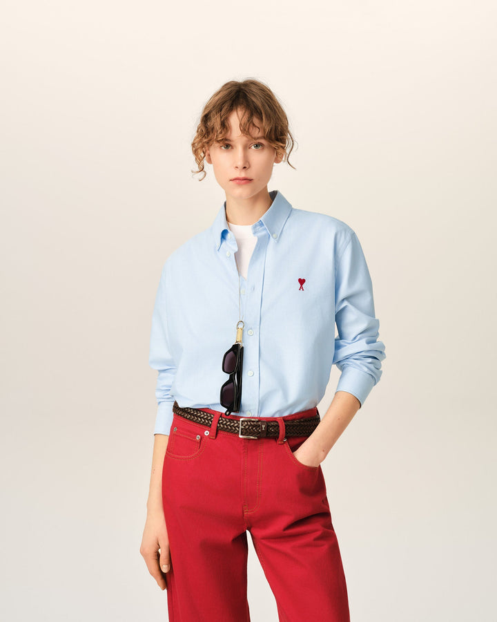 AMI PARIS - Chemise unisexe Ami de Cœur en coton Oxford Bleu ciel