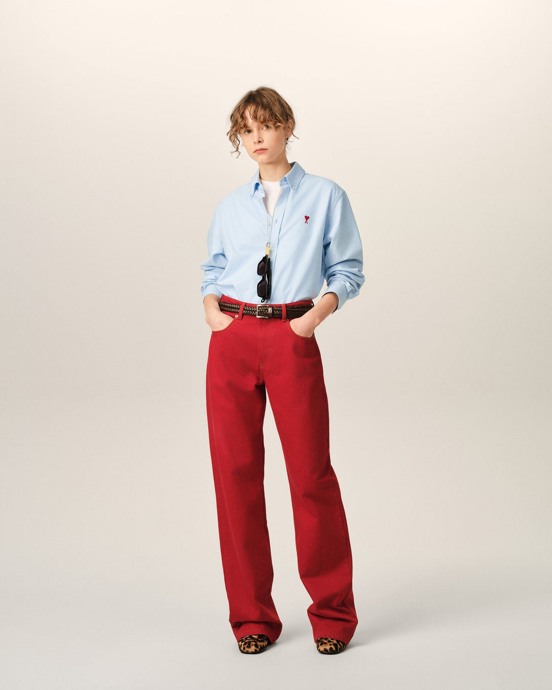 AMI PARIS - Chemise unisexe Ami de Cœur en coton Oxford Bleu ciel