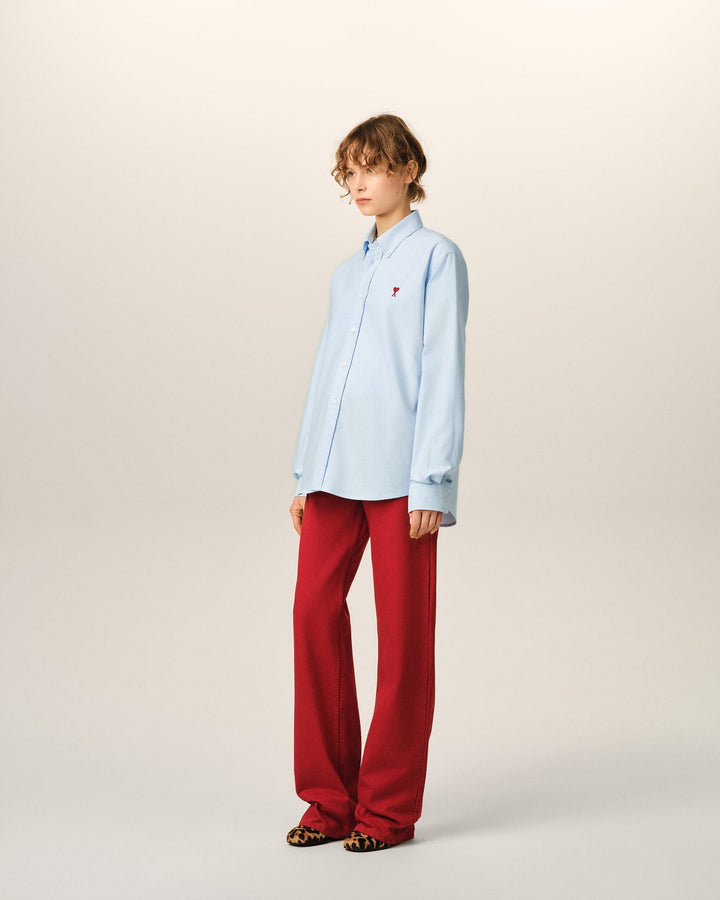 AMI PARIS - Chemise unisexe Ami de Cœur en coton Oxford Bleu ciel