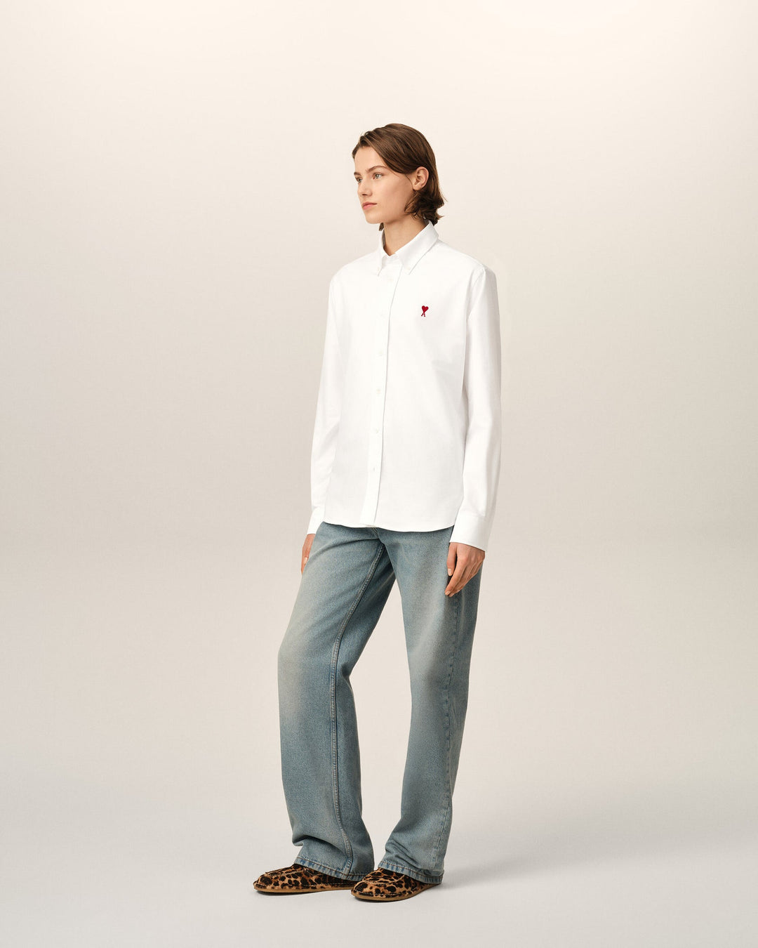 AMI PARIS - Chemise unisexe Ami de Cœur en coton Oxford Blanc naturel
