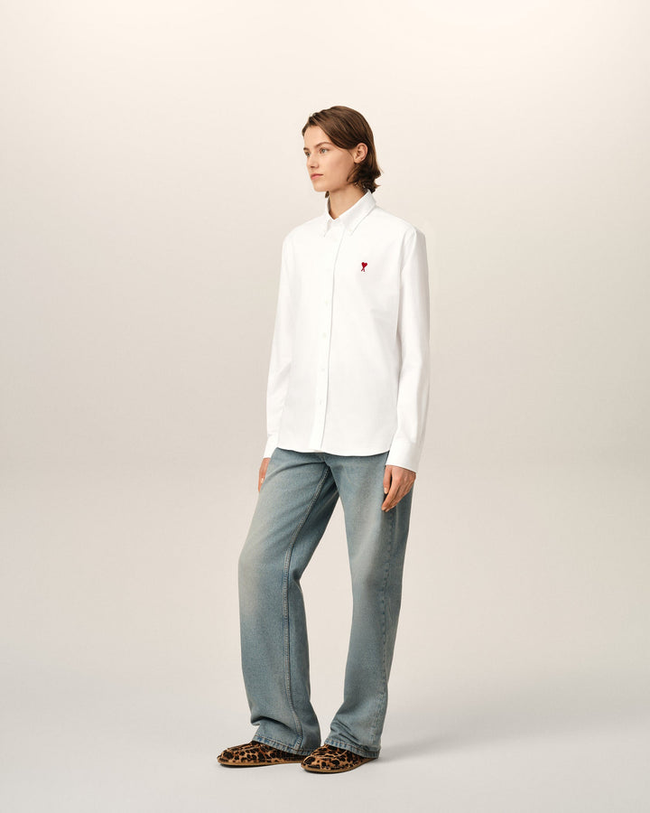 AMI PARIS - Chemise unisexe Ami de Cœur en coton Oxford Blanc naturel