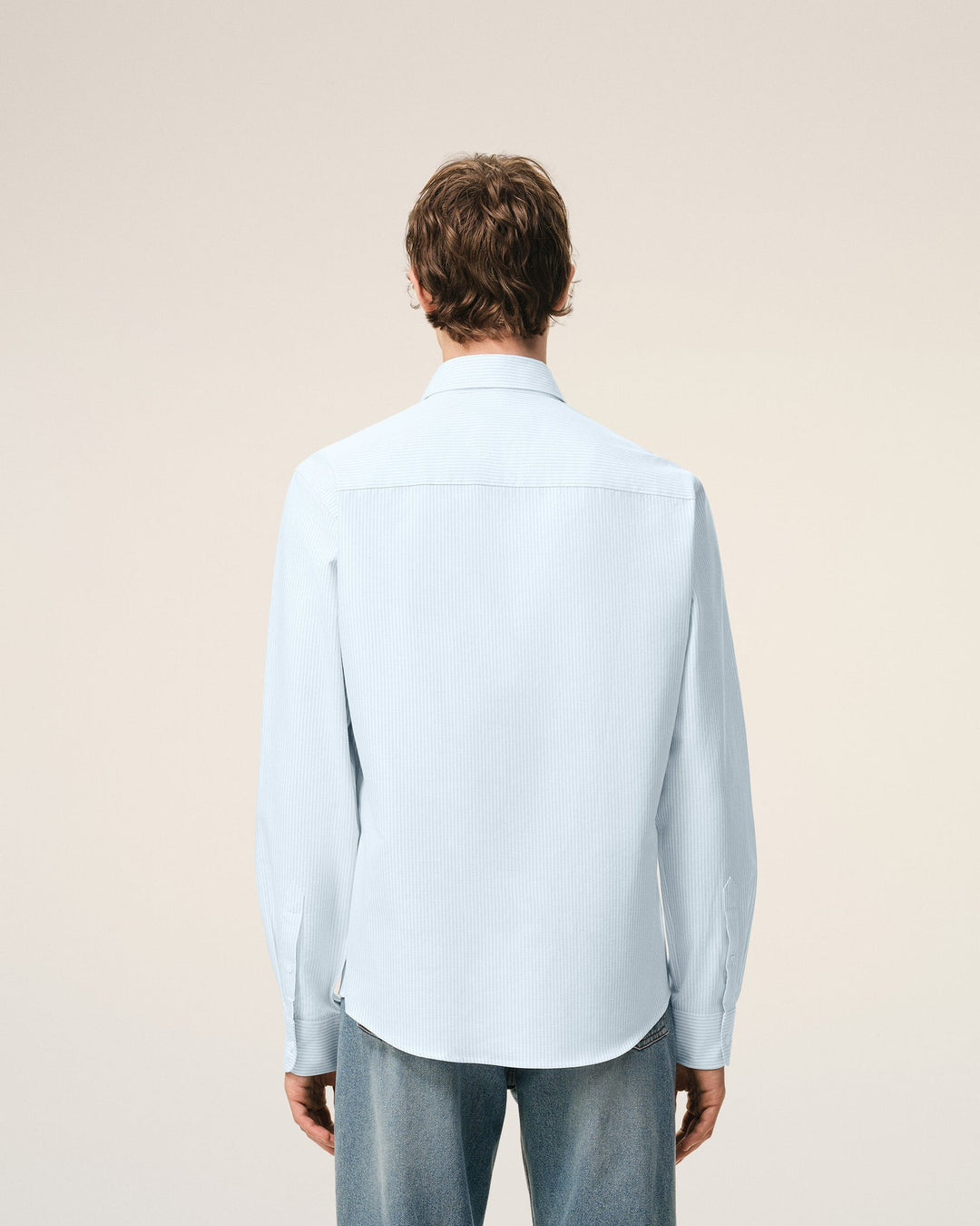 AMI PARIS – Chemise Oxford en coton rayé Ami de Cœur Bleu ciel / Blanc naturel