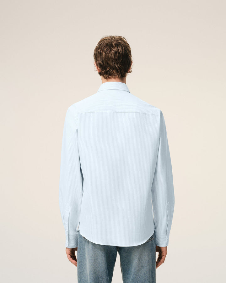 AMI PARIS – Chemise Oxford en coton rayé Ami de Cœur Bleu ciel / Blanc naturel