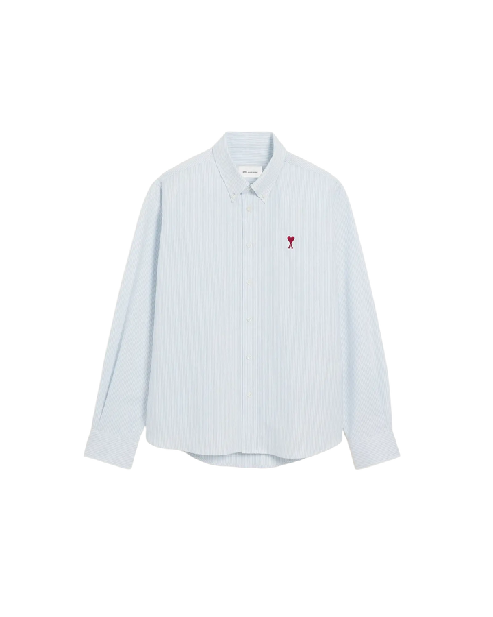 AMI PARIS – Chemise Oxford en coton rayé Ami de Cœur Bleu ciel / Blanc naturel