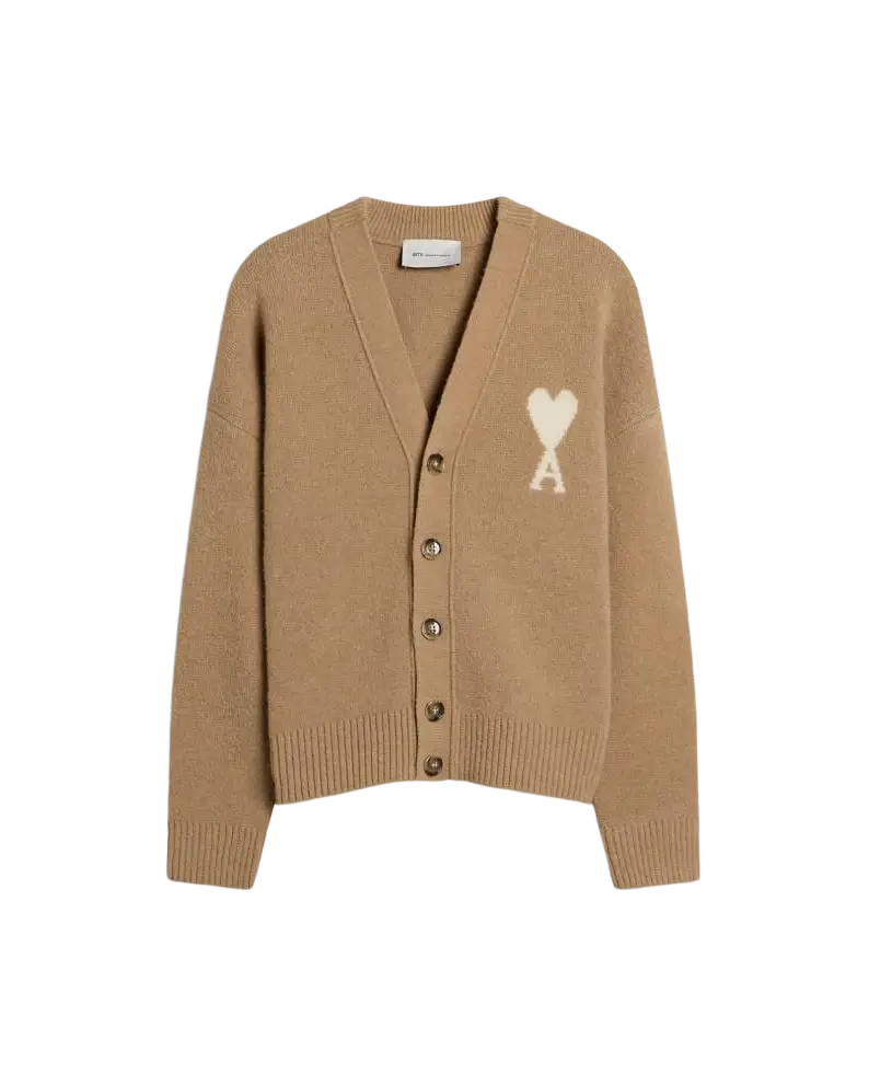 AMI PARIS - Cardigan Ami de Cœur en alpaga Beige taupe / Écru