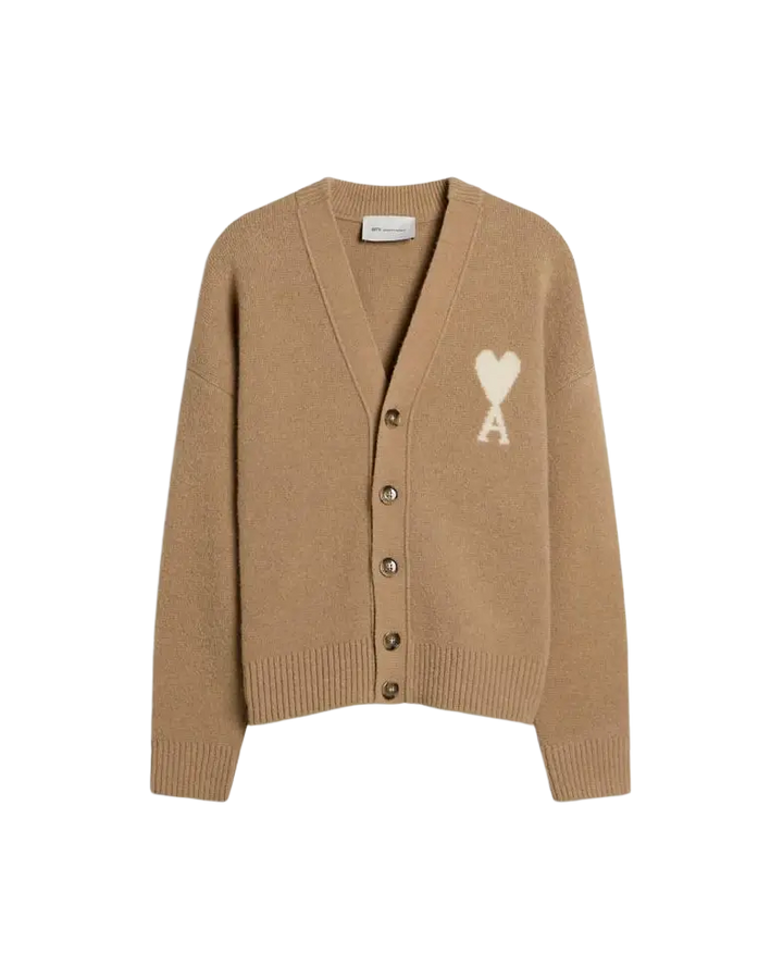 AMI PARIS - Cardigan Ami de Cœur en alpaga Beige taupe / Écru