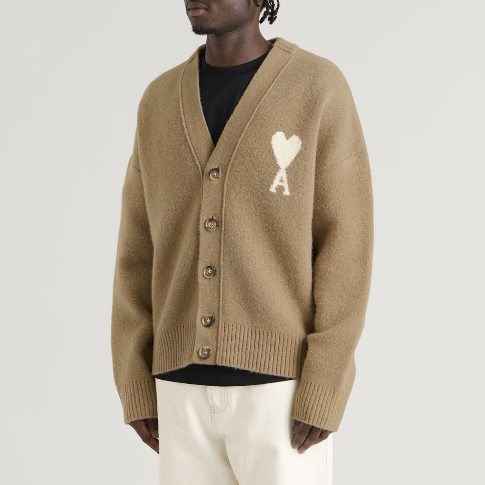 AMI PARIS - Cardigan Ami de Cœur en alpaga Beige taupe / Écru