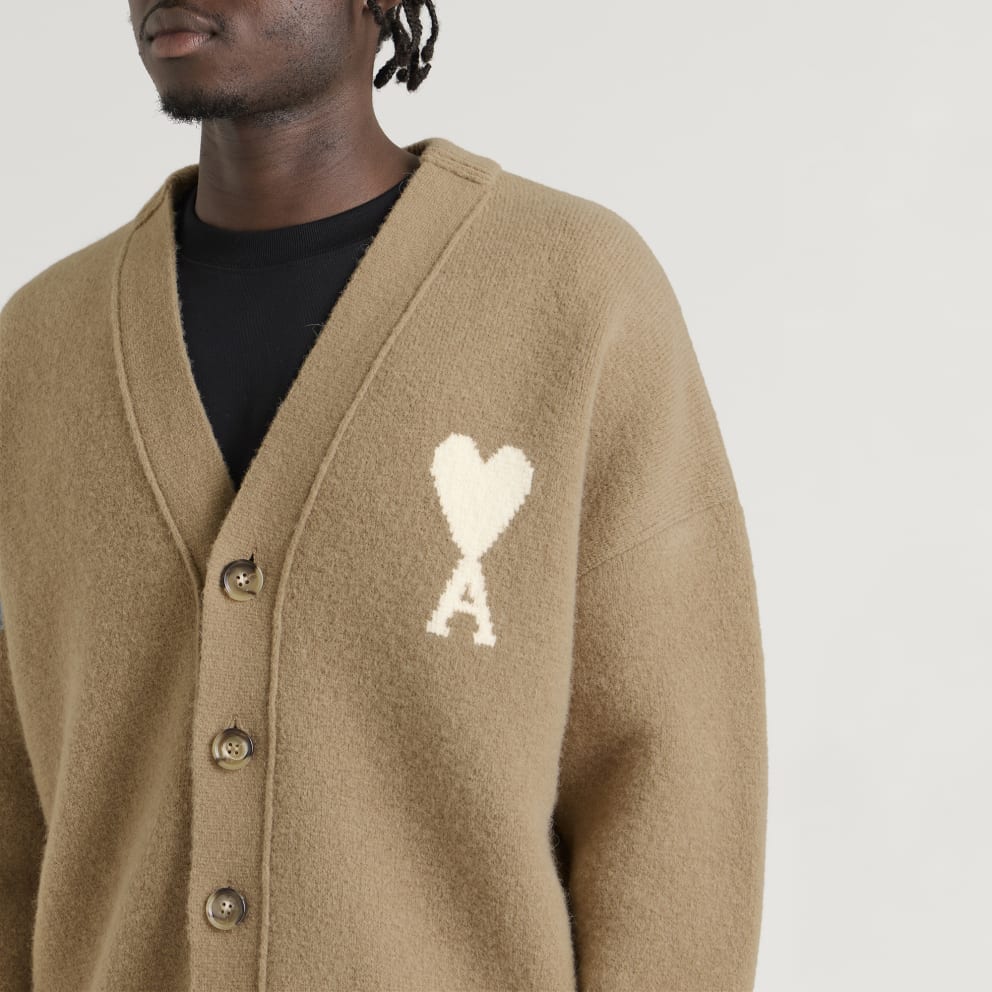 AMI PARIS - Cardigan Ami de Cœur en alpaga Beige taupe / Écru