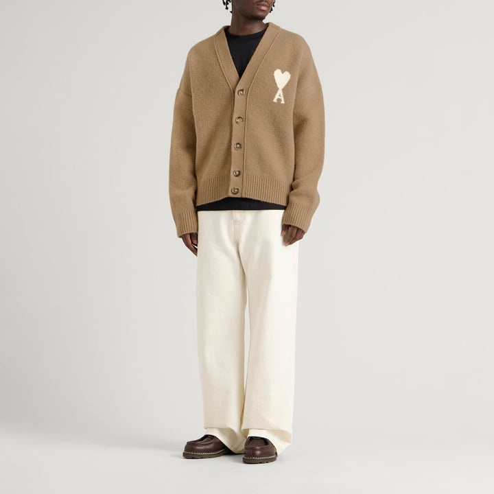 AMI PARIS - Cardigan Ami de Cœur en alpaga Beige taupe / Écru