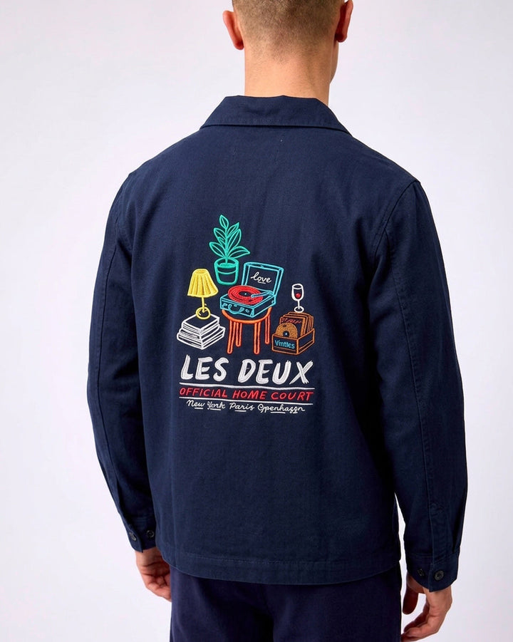 LES DEUX - Surchemise droite boutonnée à broderies Marine foncé
