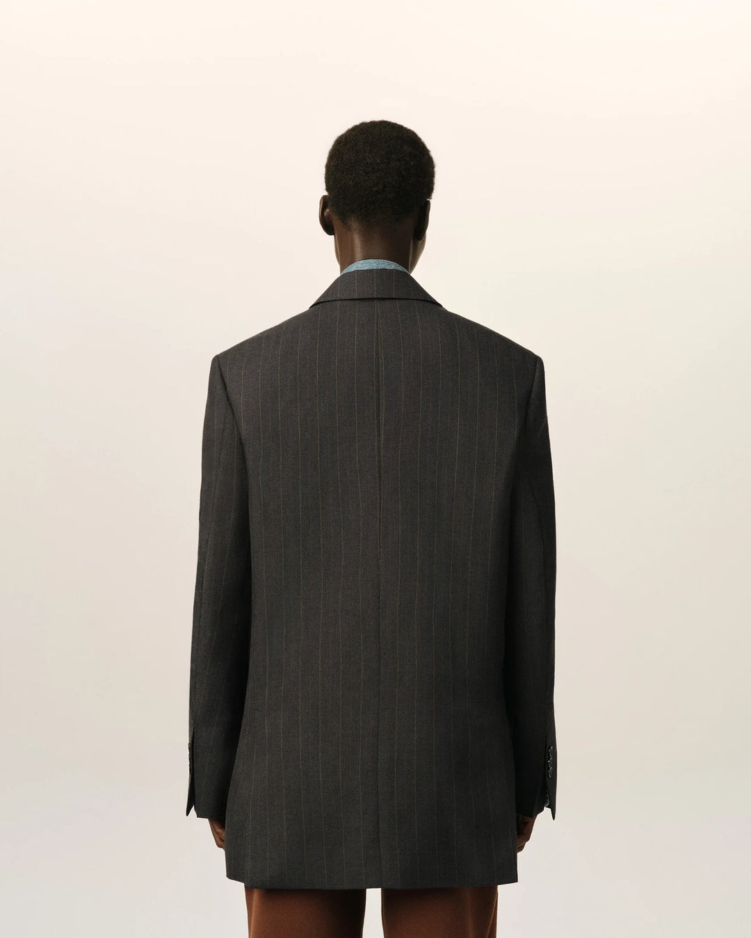 AMI PARIS - Veste rayée double boutonnage en laine Gris carbone / Marron chocolat