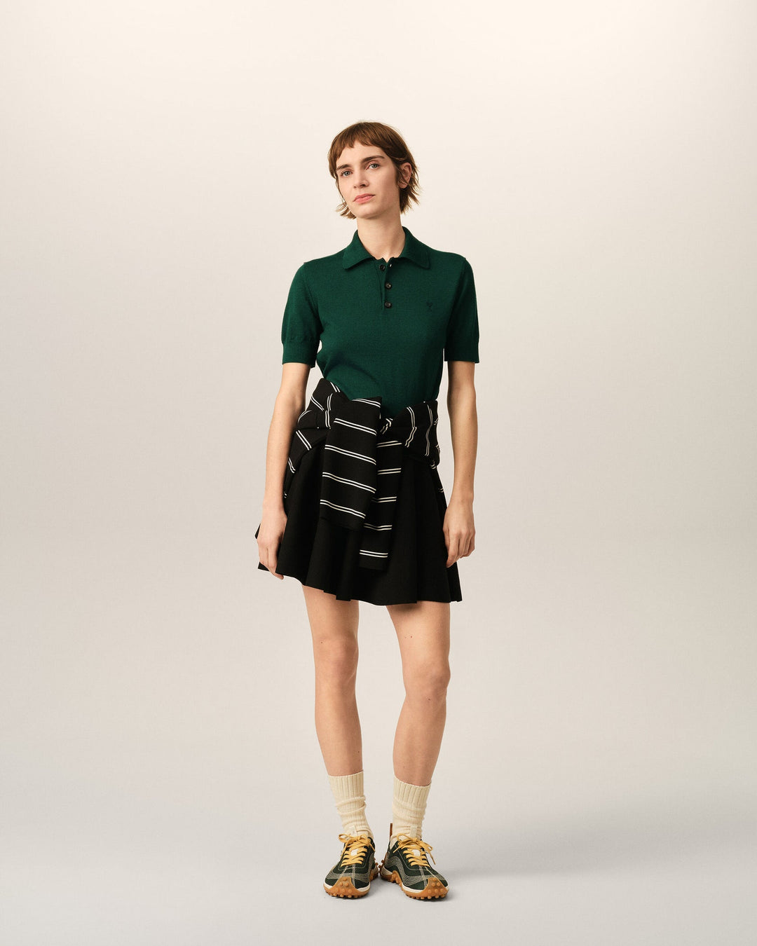 AMI PARIS – Polo en laine Ami de Cœur Vert bouteille / Noir