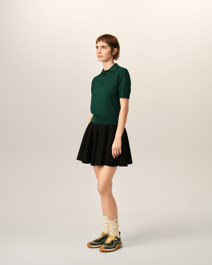 AMI PARIS – Polo en laine Ami de Cœur Vert bouteille / Noir