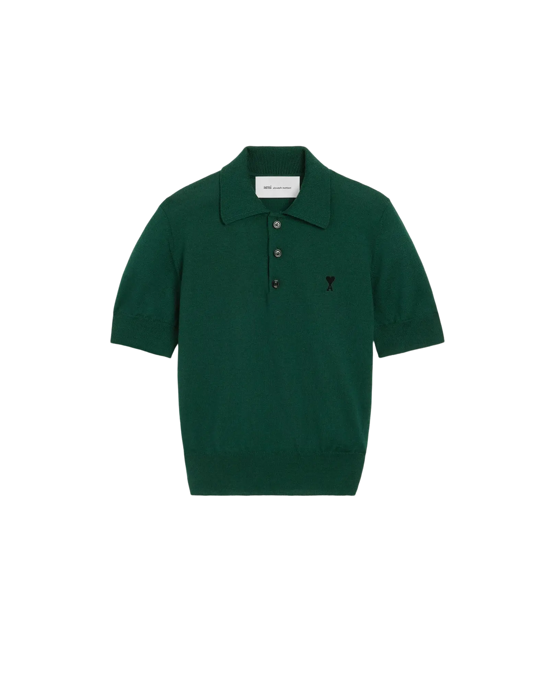 AMI PARIS – Polo en laine Ami de Cœur Vert bouteille / Noir