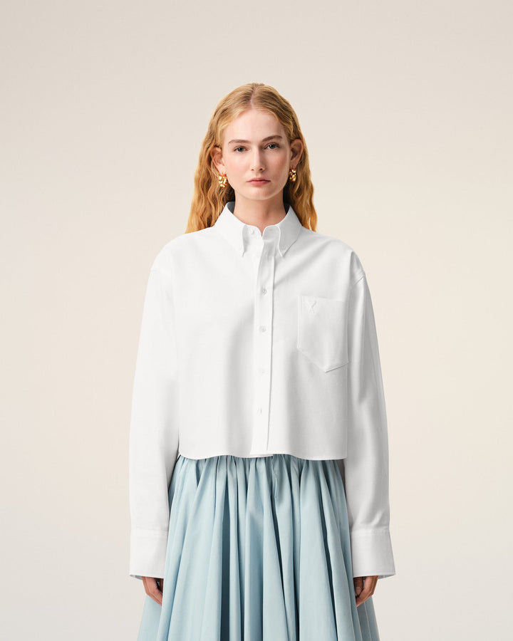 AMI PARIS – Chemise courte en coton Ami de Cœur embossé Blanc naturel