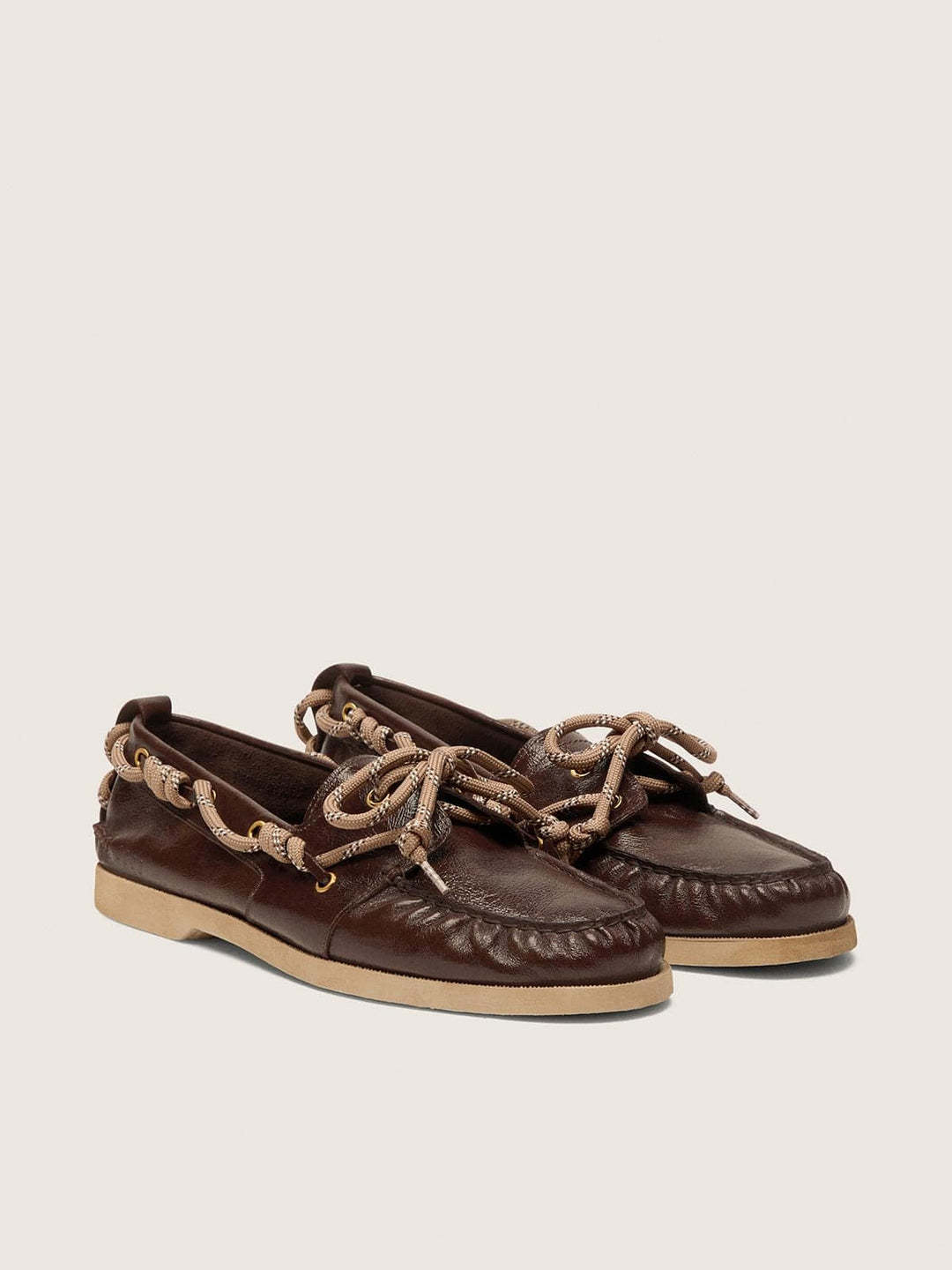 GOLDEN GOOSE - Mocassins Bateau Cruise en Cuir Brillant Marron Foncé