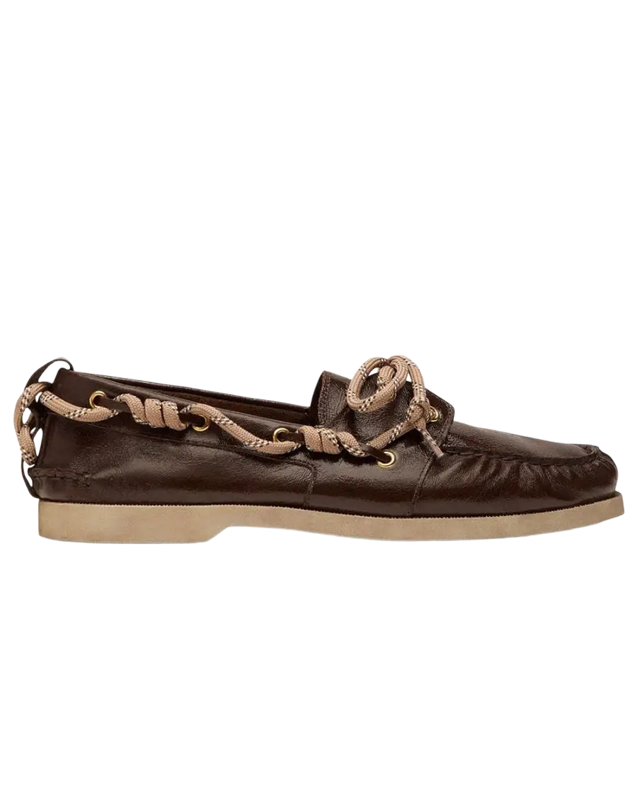GOLDEN GOOSE - Mocassins Bateau Cruise en Cuir Brillant Marron Foncé