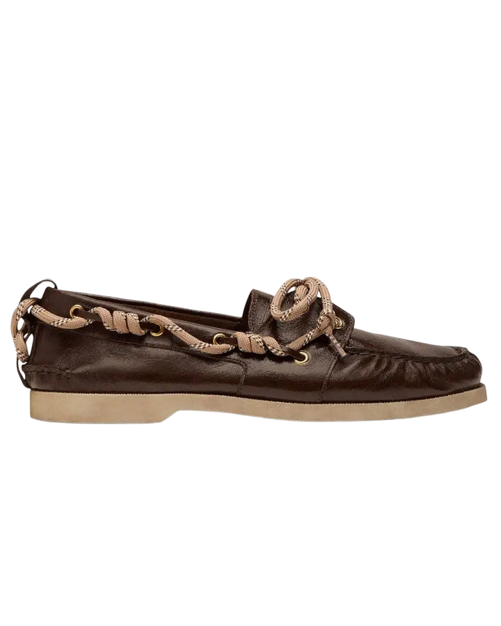 GOLDEN GOOSE - Mocassins Bateau Cruise en Cuir Brillant Marron Foncé