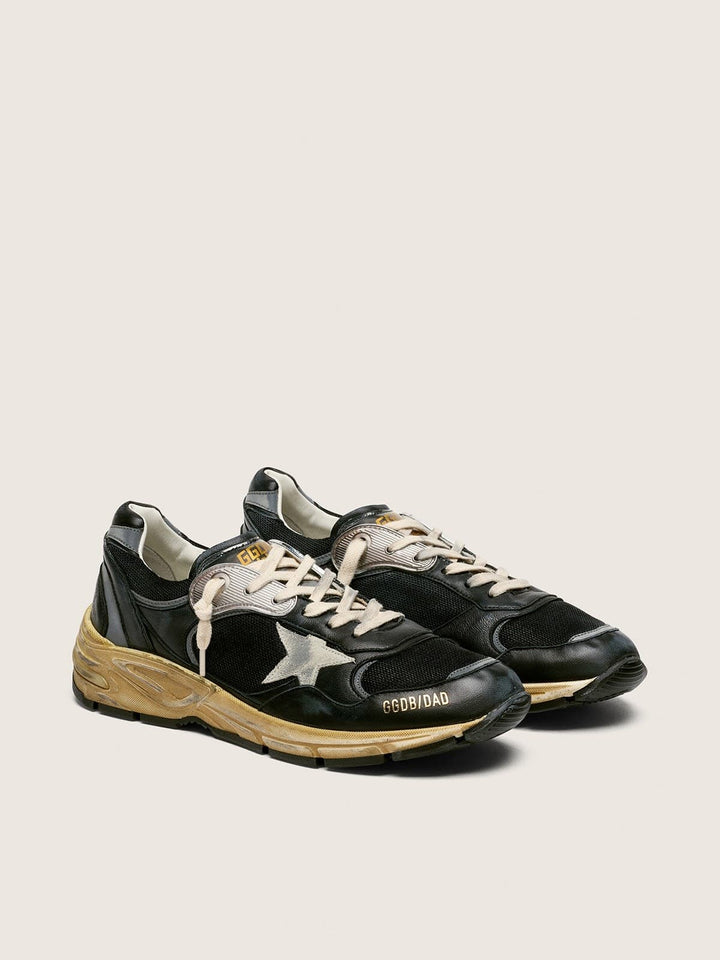 GOLDEN GOOSE - Dad-Star en résille et cuir nappa Noir / Argent / Gris