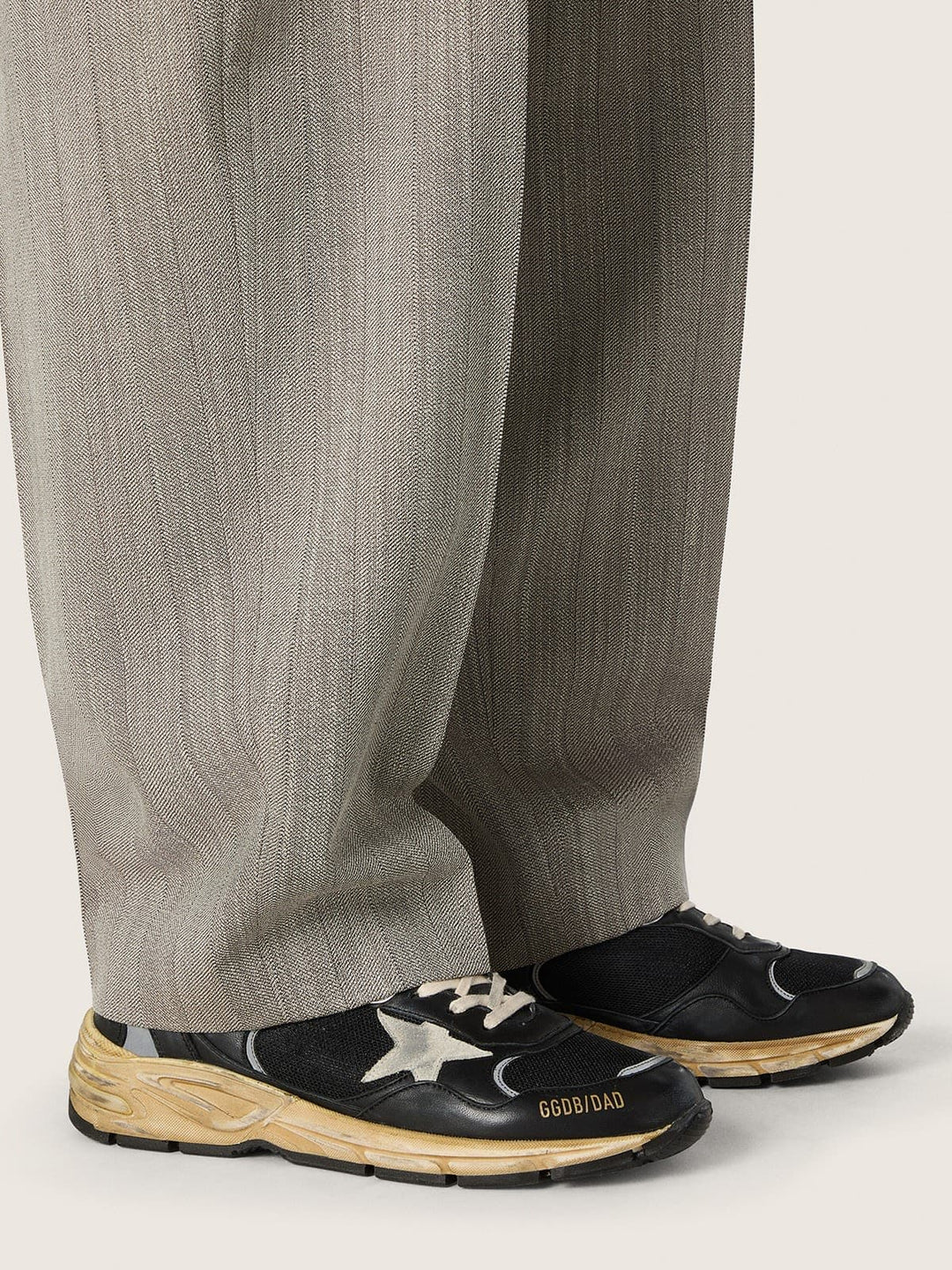 GOLDEN GOOSE - Dad-Star en résille et cuir nappa Noir / Argent / Gris