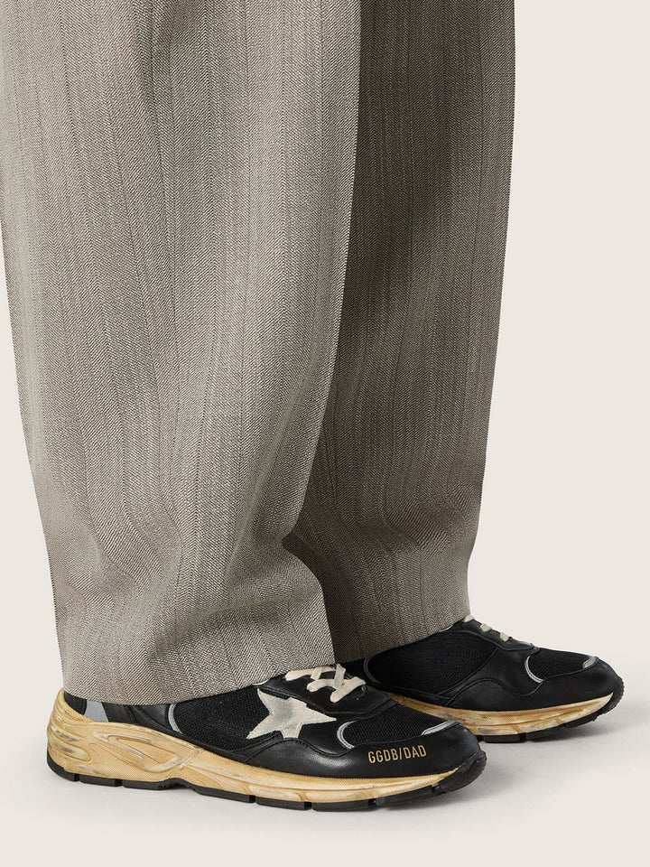 GOLDEN GOOSE - Dad-Star en résille et cuir nappa Noir / Argent / Gris