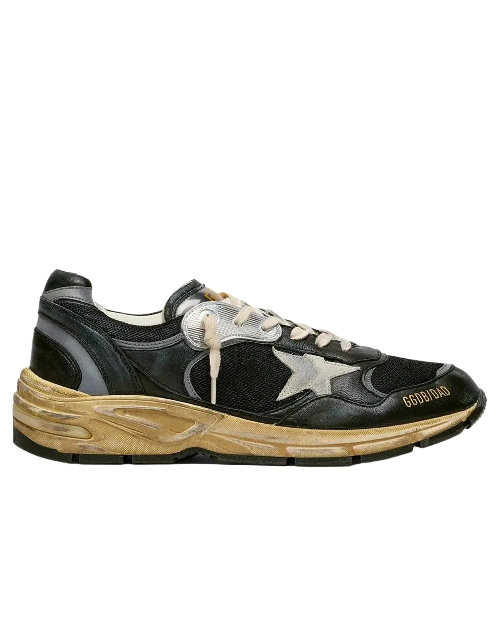 GOLDEN GOOSE - Dad-Star en résille et cuir nappa Noir / Argent / Gris